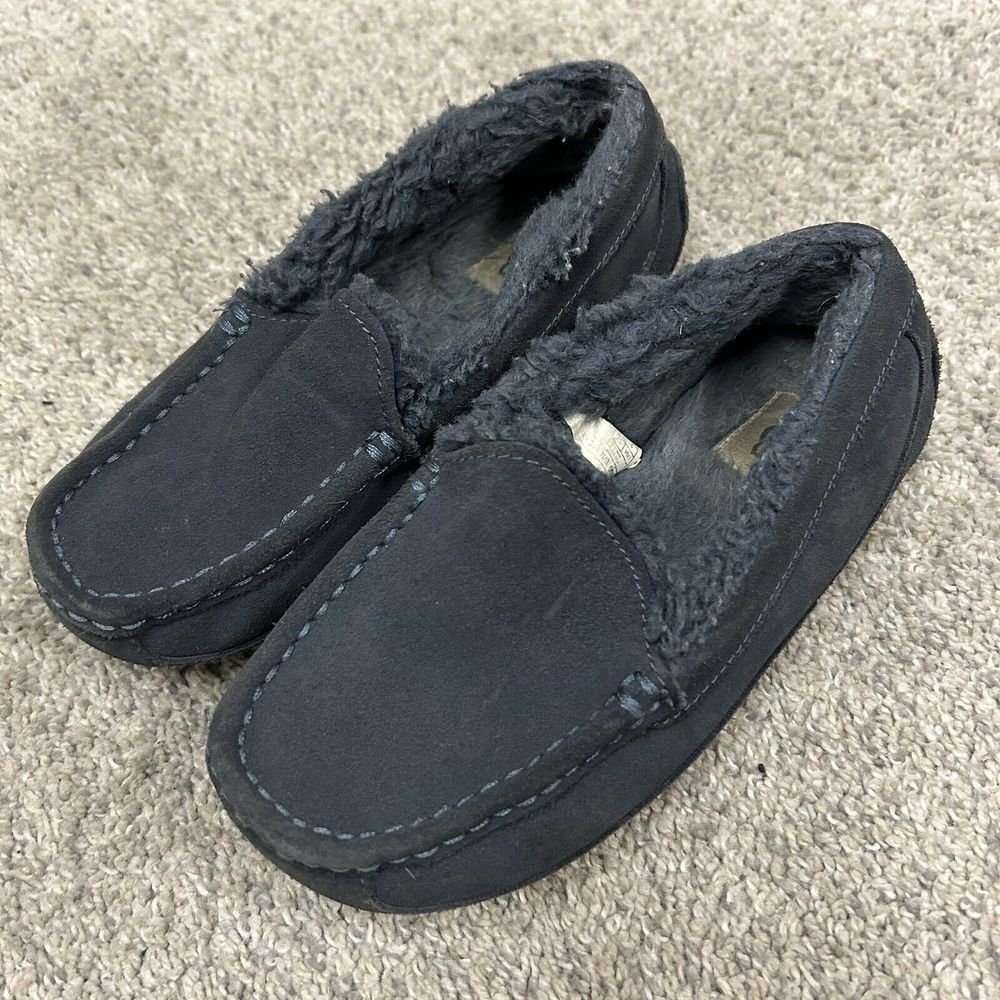 UGG Ascot Slipper Kid's 2 Blue Fur Lined‎ Suede Slip On